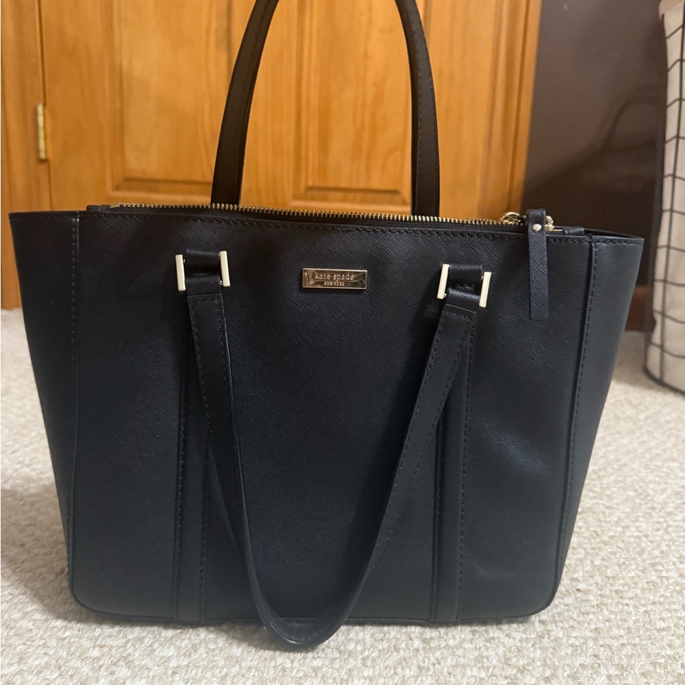Kate Spade Black Structured Tote with Silver Hardware